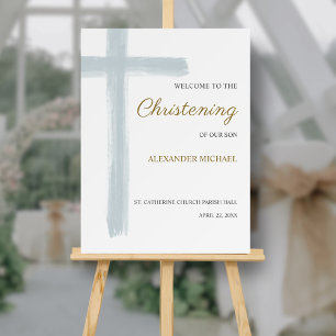 Welcome Cross Blue Boy Christening Baptism Foam Board