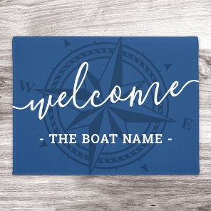 Welcome custom boat name compass rose dark blue do doormat