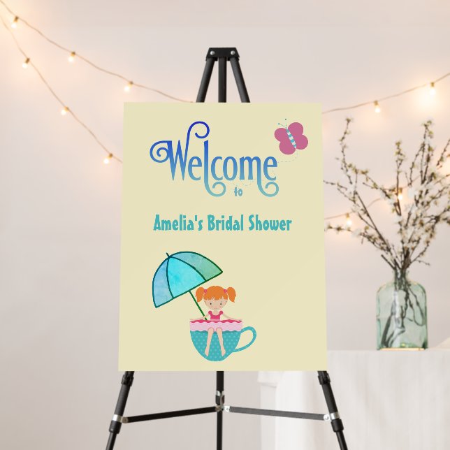Welcome Custom Name Bridal Shower Teacup Butterfly Foam Board (In Situ (Stand))