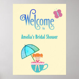 Welcome Custom Name Bridal Shower Teacup Butterfly Poster