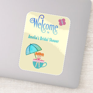Welcome Custom Name Bridal Shower Teacup Butterfly Sticker
