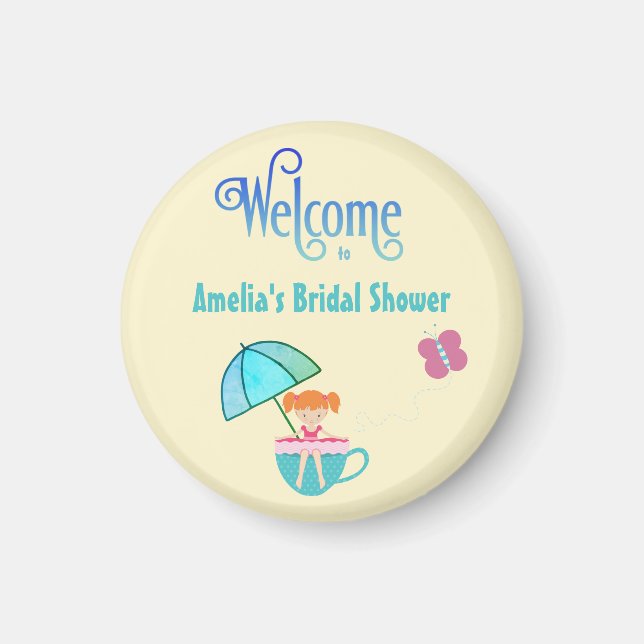 Welcome Custom Name Bridal Shower Teacup  Magnet (Front)