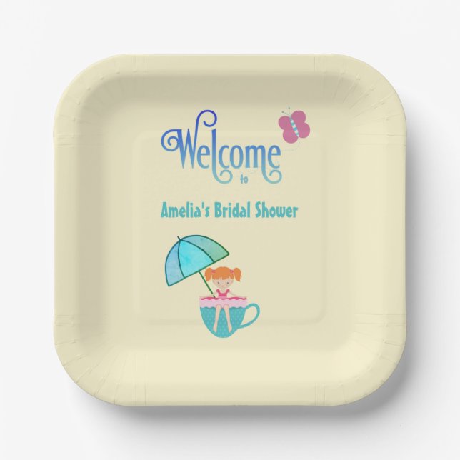 Welcome Custom Name Bridal Shower Teacup   Paper Plates (Front)