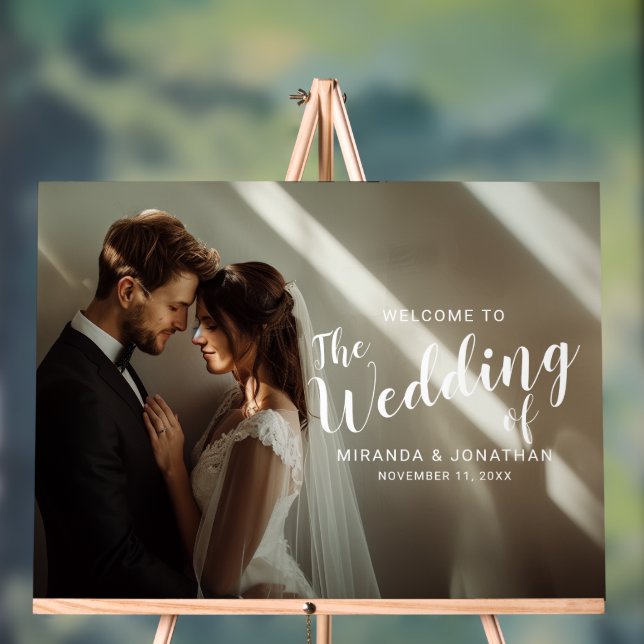 'Welcome' Custom Photo Wedding Acrylic Sign (Neutral)