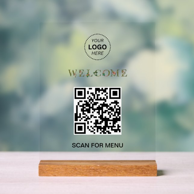Welcome Custom QR Code Logo Modern Business Acrylic Sign (Neutral)