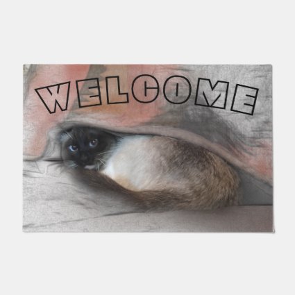 WELCOME Cute Blue Eyed Siamese Cat Under Blanket