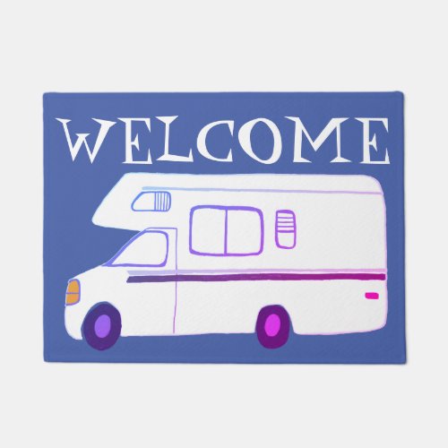 WELCOME Cute Camper Vintage Motorhome Art purple Doormat