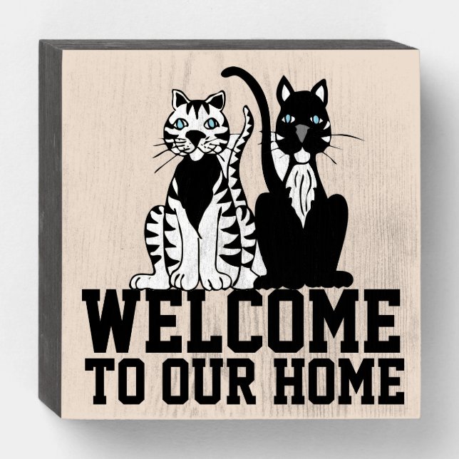 WELCOME CUTE CAT CATS WOOD RUSTIC SIGNS (Front Horizontal)