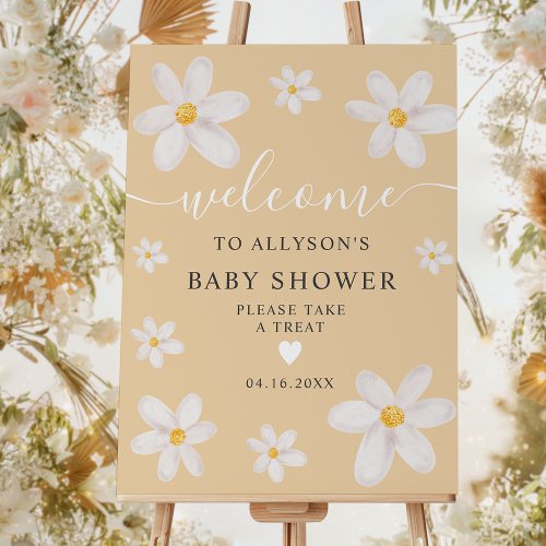 Welcome cute daisy gold watercolor baby shower foam board