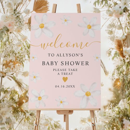 Welcome cute daisy gold watercolor baby shower foam board