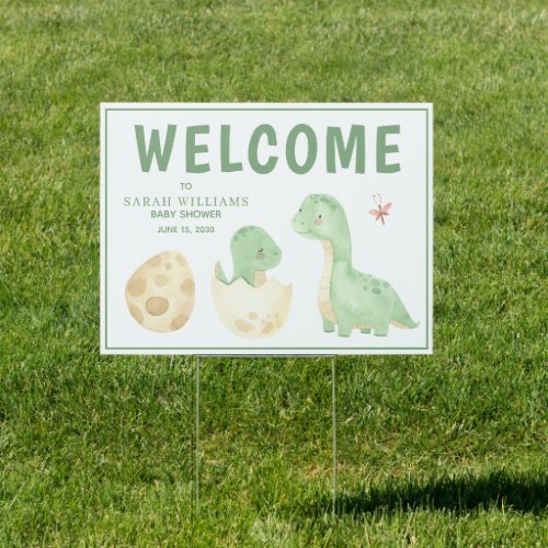 Welcome Cute Dinosaur Gender Neutral Baby Shower Sign