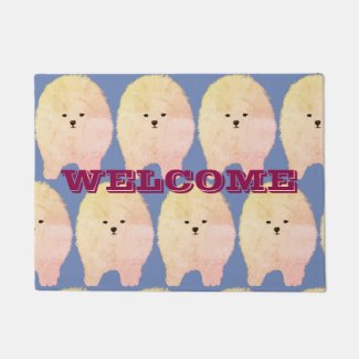 Welcome Cute Fluffy Pomeranian Dog  Door Mat