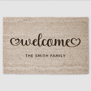 Welcome Cute Hearts Script Fiber Doormat