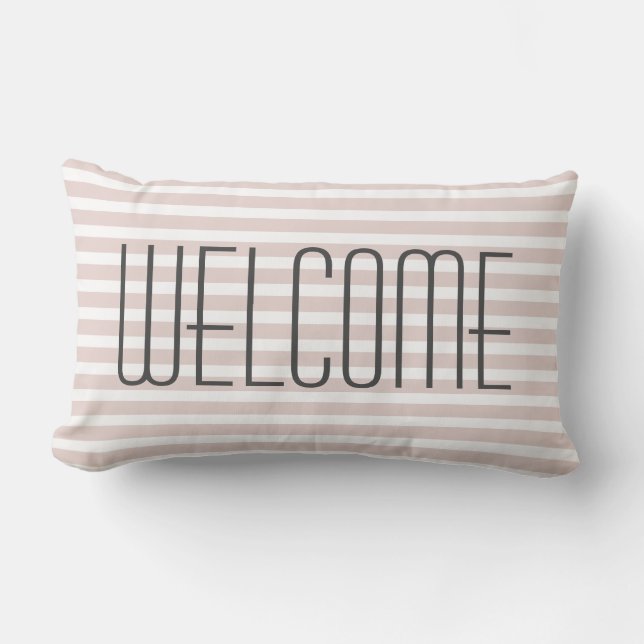 Welcome Cute Trendy Modern Stylish Pink Throw Chic Lumbar Pillow (Front)