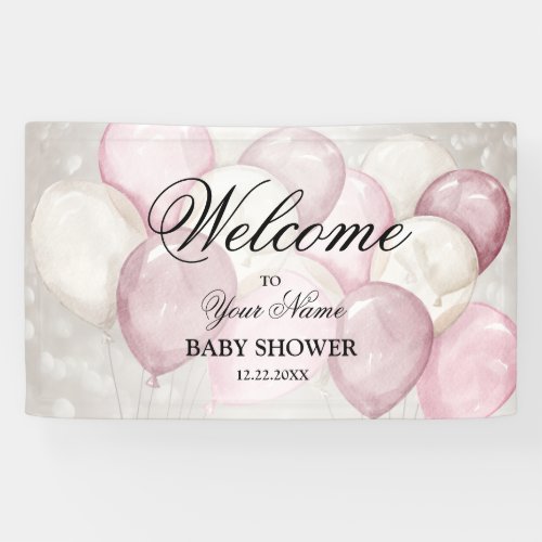 Welcome Cute Watercolor Blue White Balloons Party Banner