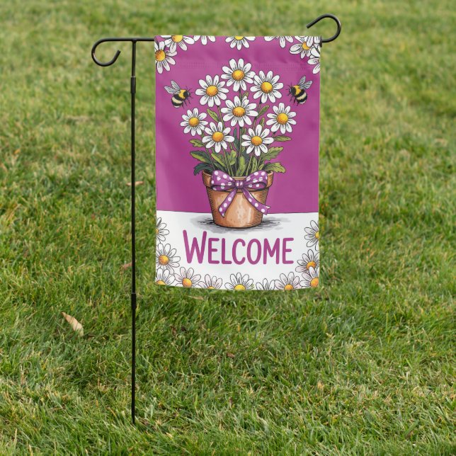 Welcome Daisy Pot Garden Flag (In SItu)