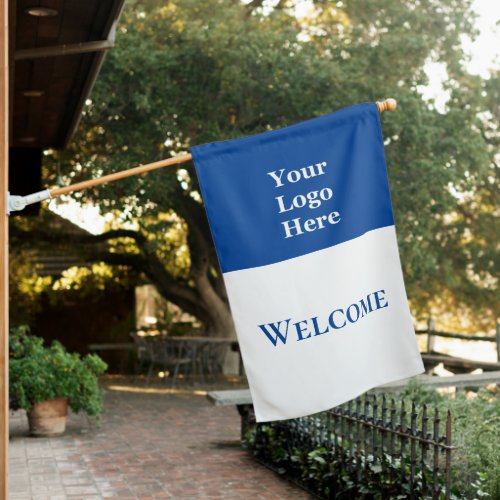 Welcome Deep Blue and White Your Logo Here House Flag