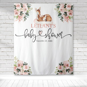 Welcome Deer Baby Shower Pink Floral Backdrop