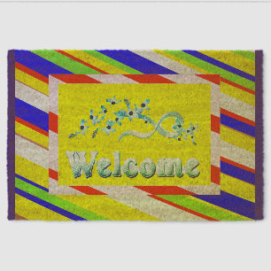 WELCOME DESIGN YELLOW WITH SILVER TEXT FIBER DOORMAT