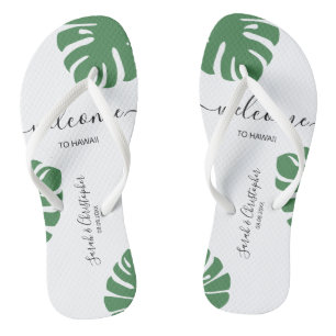 Welcome Destination Wedding Custom Tropical leaf T Flip Flops