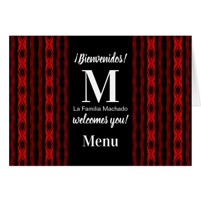 Welcome Diamond Pattern Vertical Stripe Menu Cards (Front Horizontal)