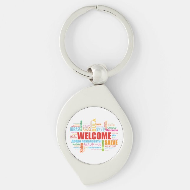 Welcome Different Languages Metal Keychain (Front)