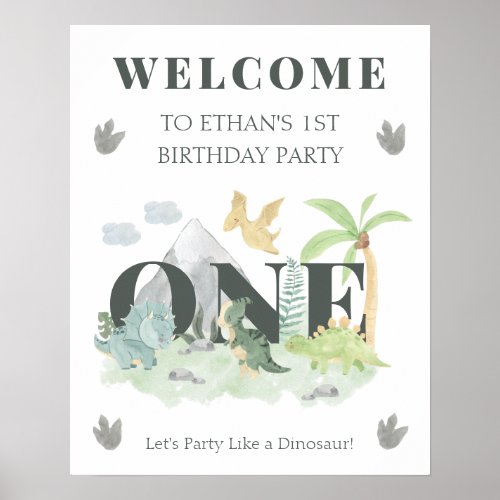 Welcome Dinosaur 1st Birthday Boy Cute Jungle Poster