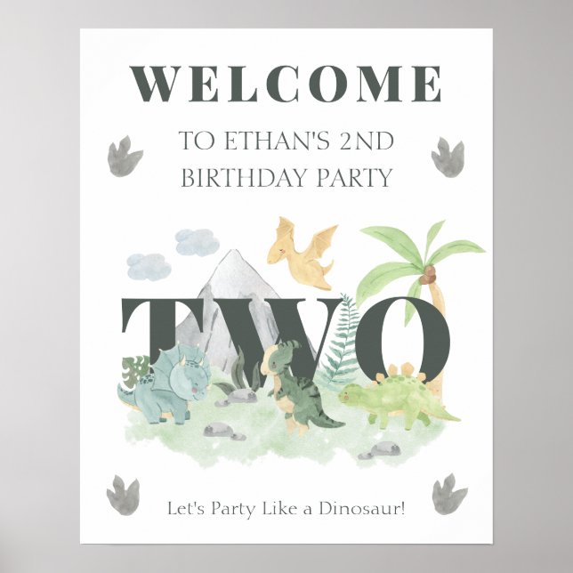 Welcome Dinosaur 2nd Birthday Boy Cute Jungle Poster (Front)