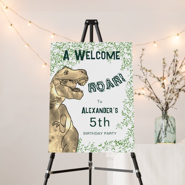 Welcome Dinosaur T-Rex Roar 5th Birthday Party Foam Board (In Situ (Stand))