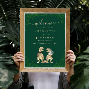 Welcome Dinosaur Theme Wedding Dark Green Poster