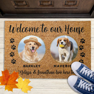 Welcome Dogs House Funny Custom 2 Pet Photo Doormat