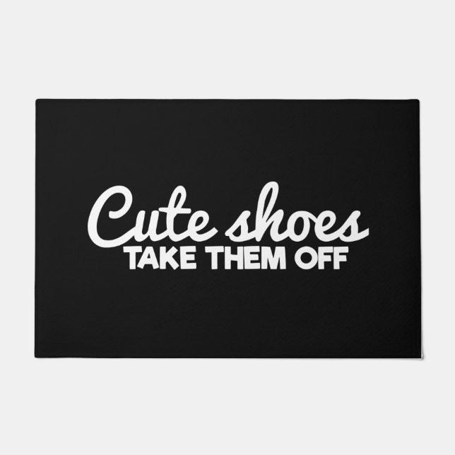 Welcome Door Mat Cute Shoes Take Them Black White (Front)