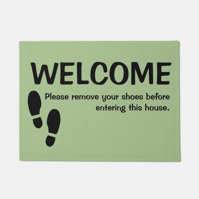 Welcome Door Mat Please Remove Your Shoes Green (Front)