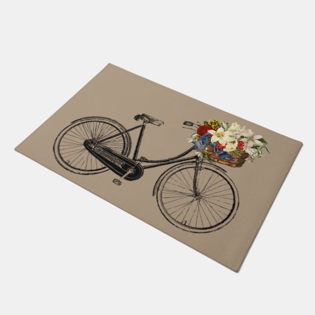 welcome door mat taupe bicycle bike (Angled)
