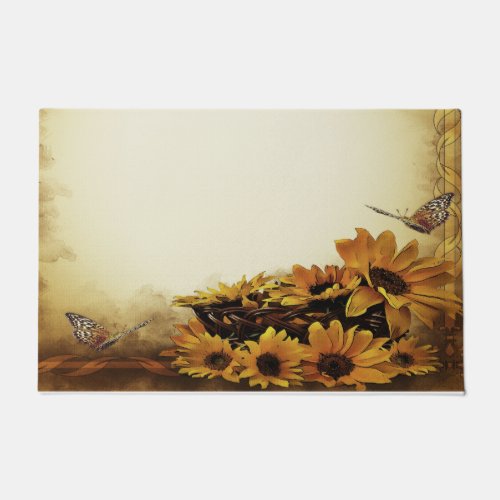 welcome door mat yellow butterfly sunflower