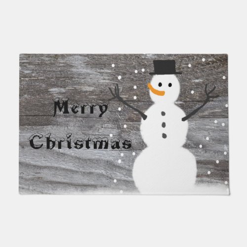 welcome door rustic merry Christmas snowman Doormat
