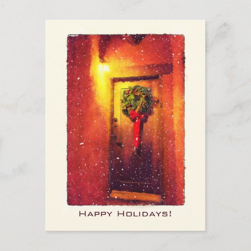 Welcome Door Wreath Snowy Christmas Holiday Postcard
