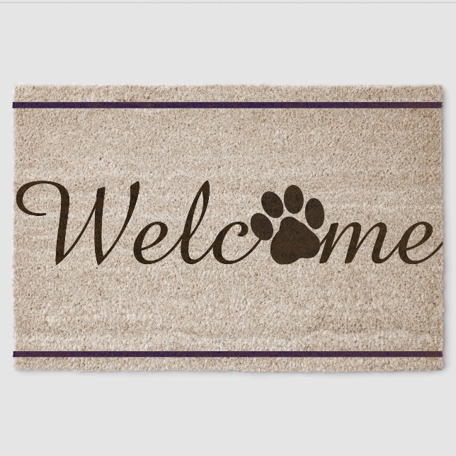 Welcome Doormat with Paw Print cute entry mat (Front)