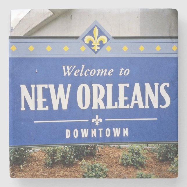 Welcome,Downtown, New Orleans, Stone Coaster (Front)