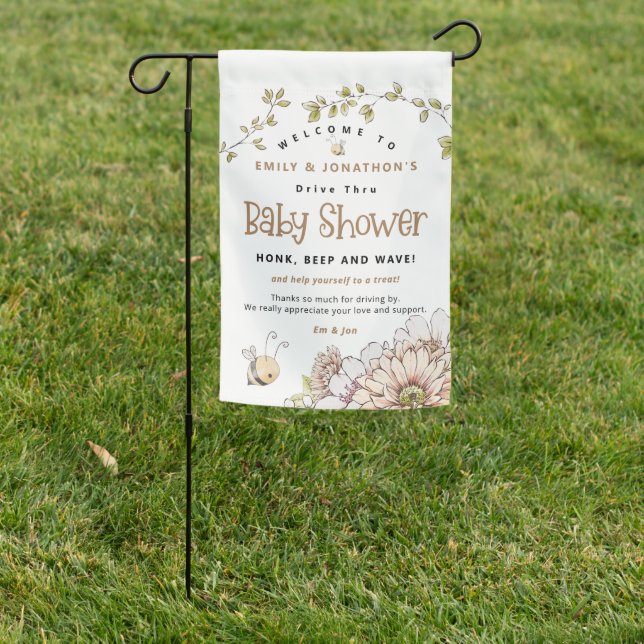 Welcome Drive By Baby Shower Bumblebee Gold Garden Flag (In SItu)