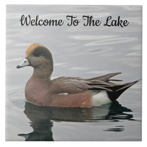 Welcome Duck Photo Wigeon Calm Water Lake House Ceramic Tile