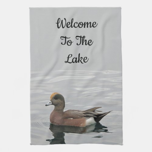 Welcome Duck Photo Wigeon Calm Water Lake House Kitchen Towel