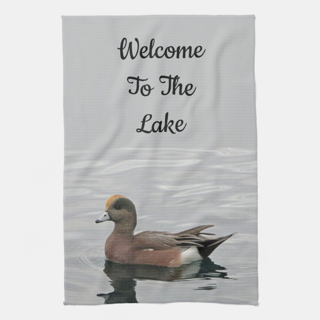 Welcome Duck Photo Wigeon Calm Water Lake House Kitchen Towel (Vertical)