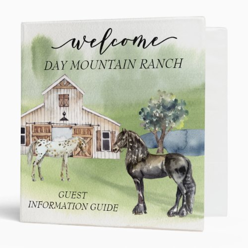 Welcome Dude Ranch Stable Horse Barn Guest Guide  3 Ring Binder