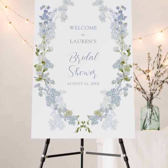 Welcome Dusty Blue Elegant Garden Bridal Shower Foam Board (In Situ (Stand))