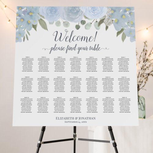 Welcome Dusty Blue Floral 21 Table Seating Chart Foam Board