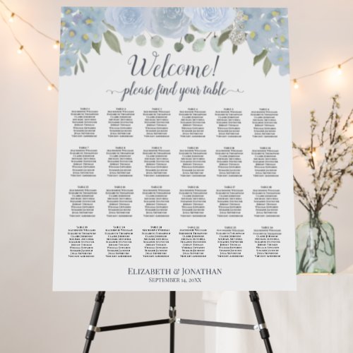 Welcome Dusty Blue Floral 24 Table Seating Chart Foam Board