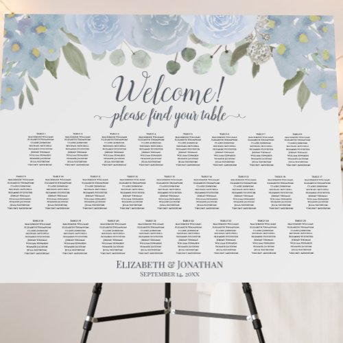 Welcome Dusty Blue Floral 25 Table Seating Chart Foam Board