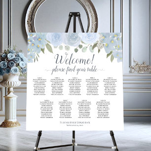 Welcome! Dusty Blue Floral 9 Table Seating Chart Foam Board