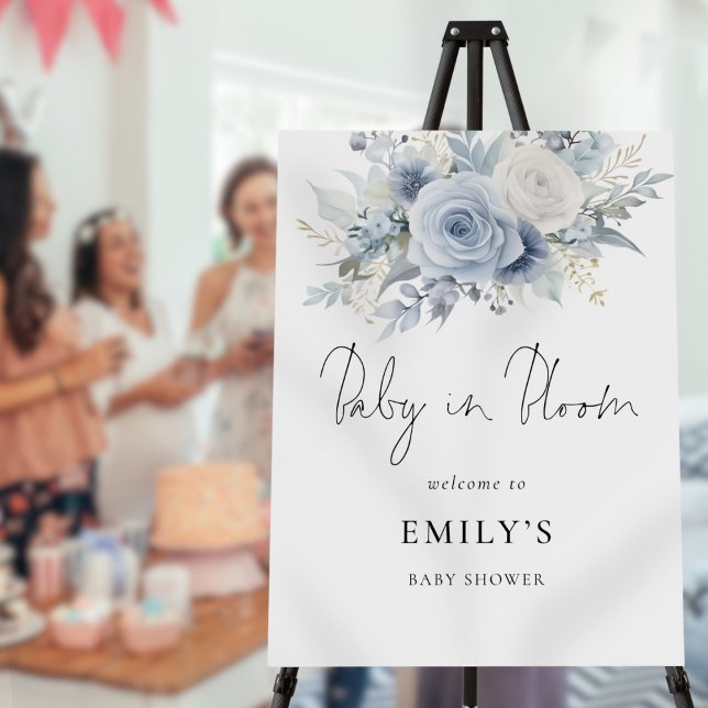 Welcome Dusty Blue Florals Baby in Bloom Shower Foam Board (Creator Uploaded)